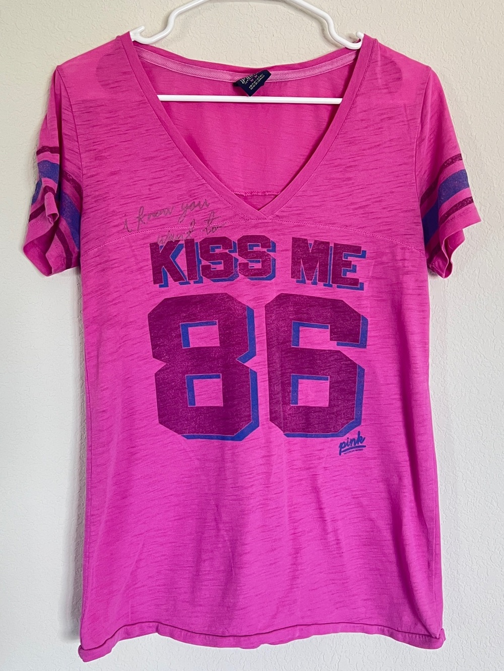 Vintage PINK Victoria's Secret V-Neck Ladies Tee, Jersey # 86, Size M